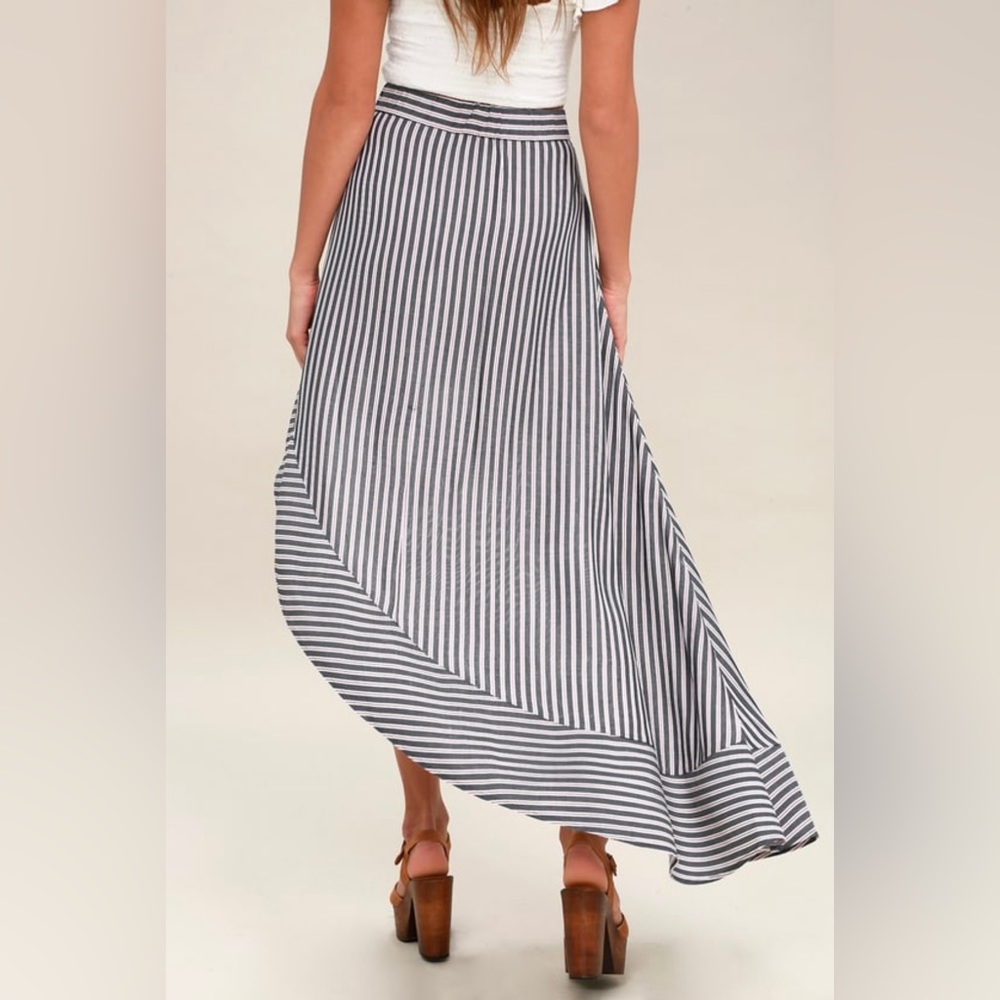 Burgundy and Navy Striped Asymmetrical Maxi Skirt - Picture 3 of 4